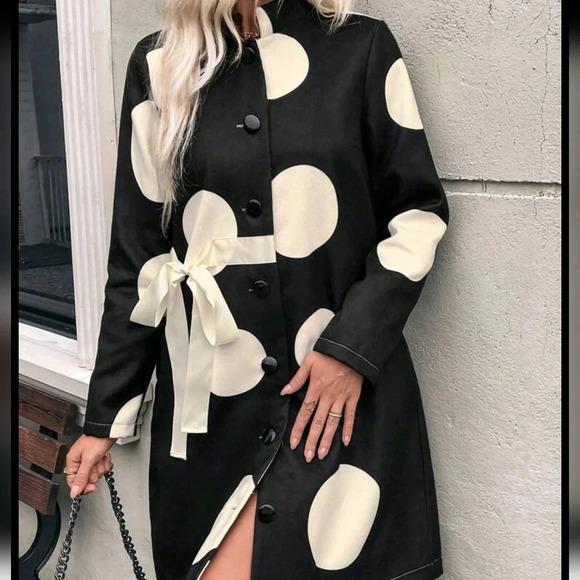 Women's Autumn/Winter Geometric Print Side Tie Long Sleeve Elegant Coat - Picture 3 of 5